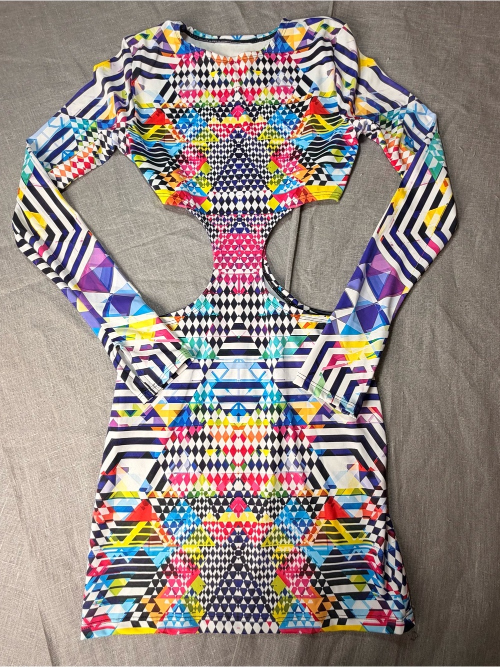 Candy Catz Festival Dress M Neon Geometric Cut Out Psychedelic Rave Sleeve